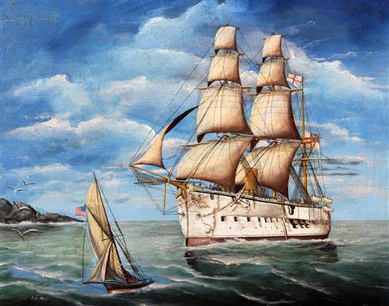 American School HMS Triumph cruising of San Francisco 1887, and Homeward Bound in the Magellan Straits 1888, 17 x 22in.